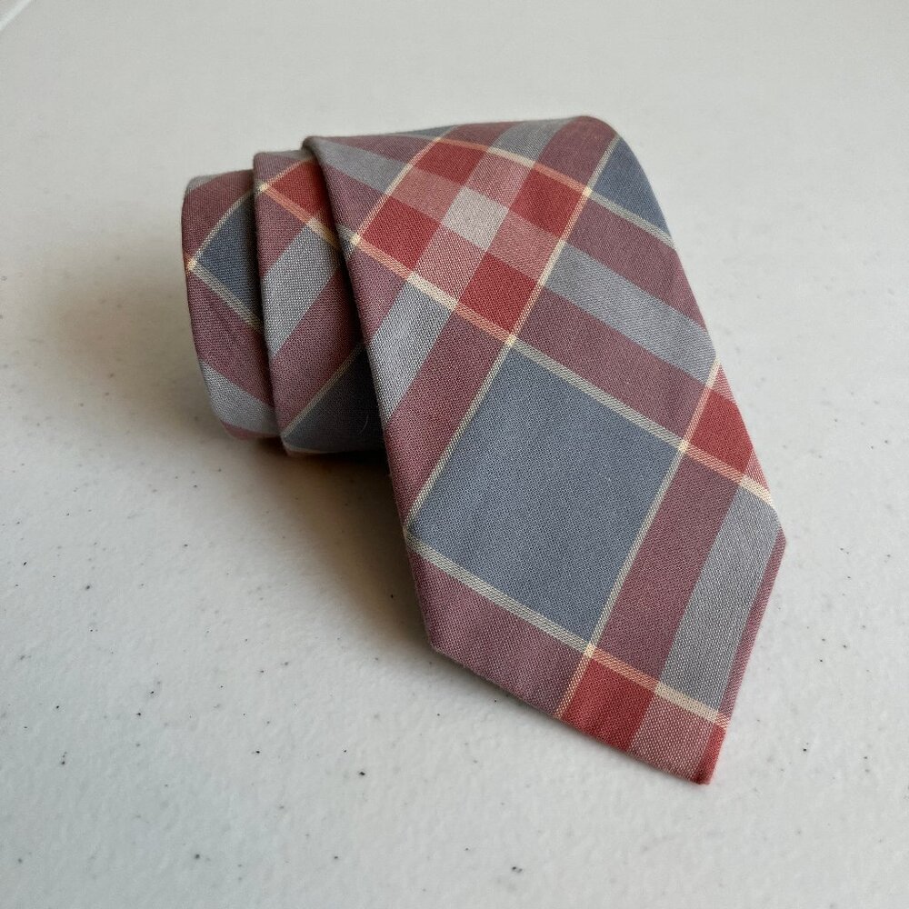 J. Crew Mixed Plaid Tie - Navy, Red, and Beige, 100% Cotton